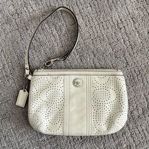 Coach Perforated Cream Leather Wristlet